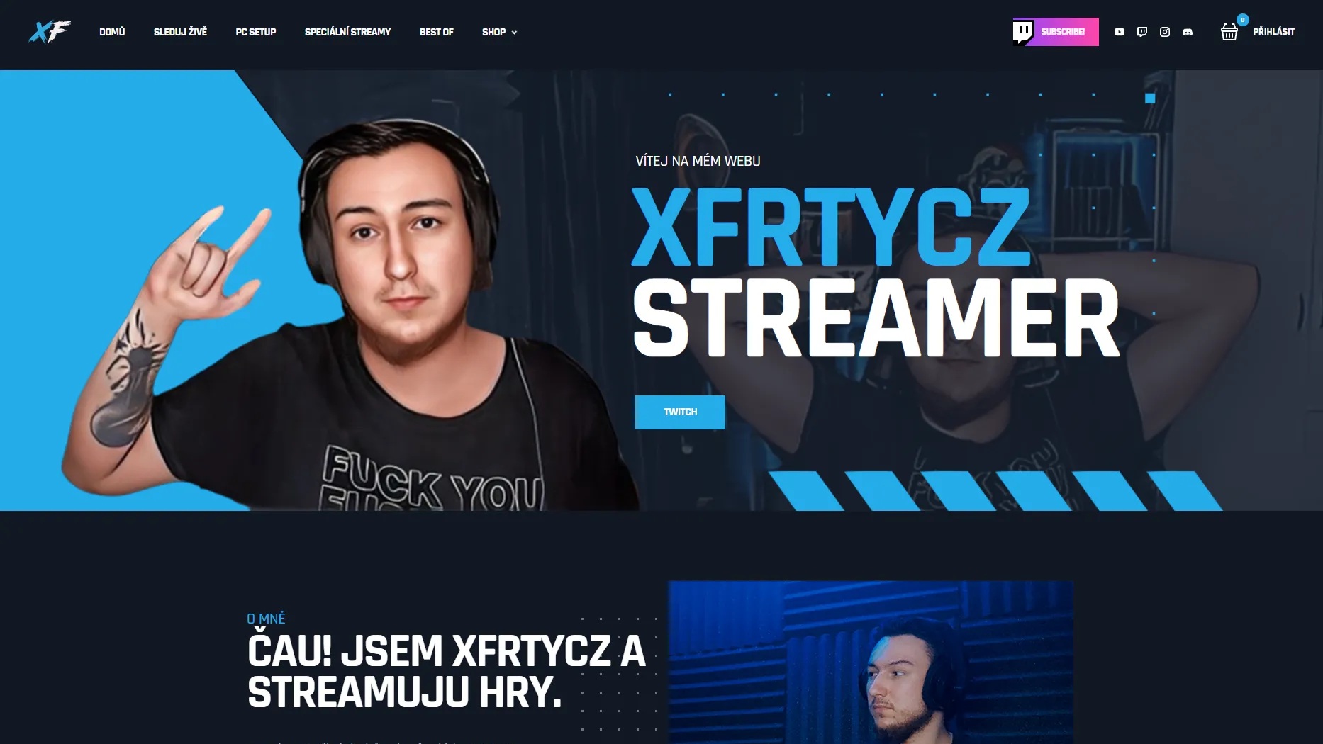 Náhled webu xFrTyCz — web pro Twitch streamera